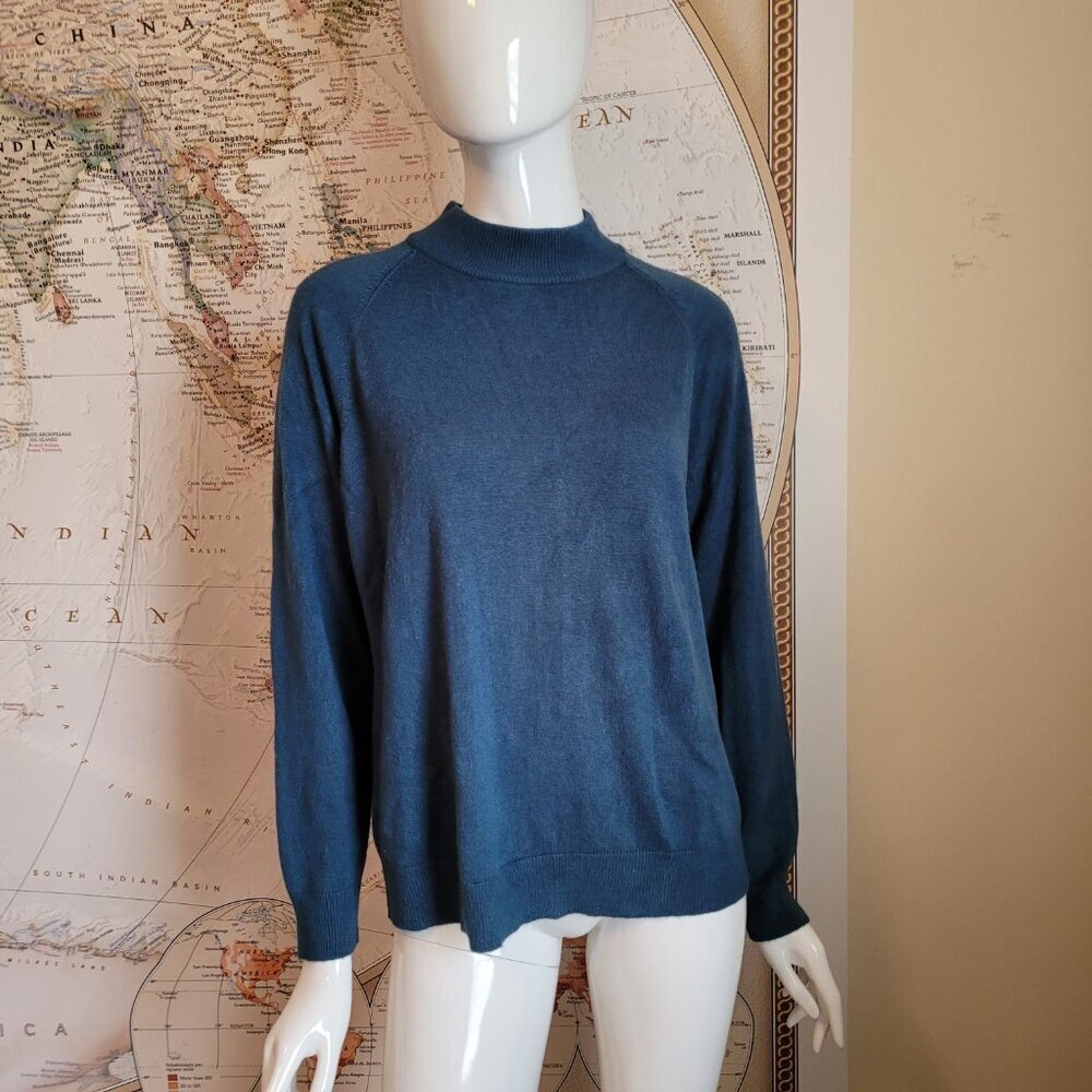 Deep teal oversized mock turtleneck long sleeves back zipper academia office L